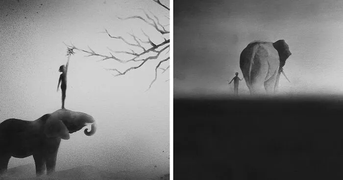 Artist Creates Black-And-White Paintings Reflecting The Bond Between Humans, Nature, And Animals (30 Pics)