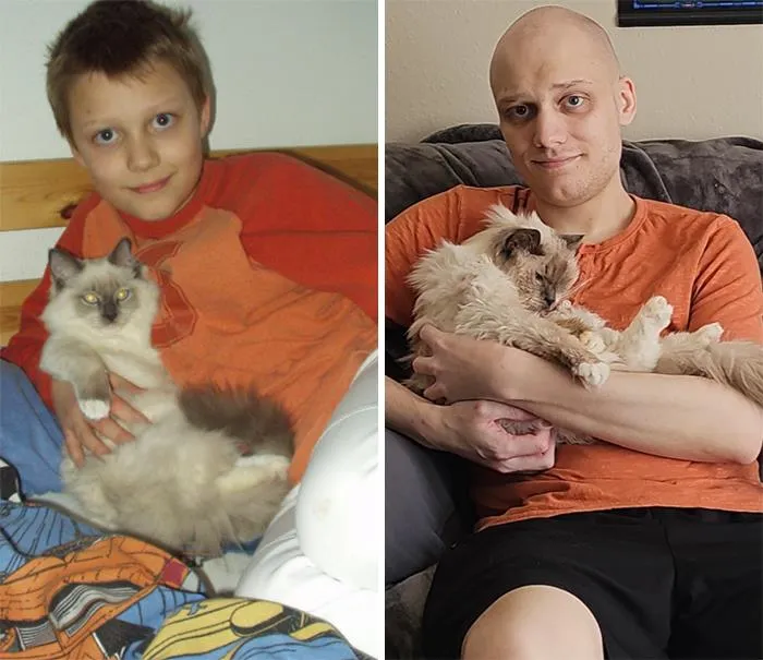 Putting My Childhood Cat To Sleep Today, And Did My Best To Recreate A 20 Year Old Picture. I Will Always Love You Gandalf