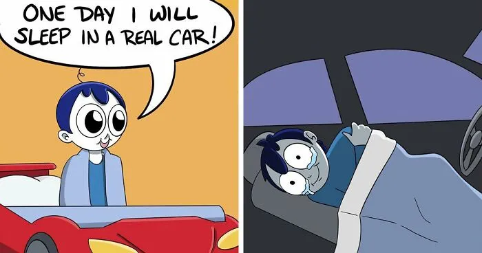 30 Tragic Situations Twisted Into Hilarious Comics By This Artist