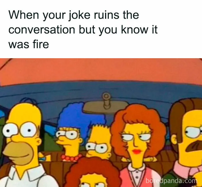 Family dynamics meme featuring cartoon characters in a car, depicting awkward silence after a joke.