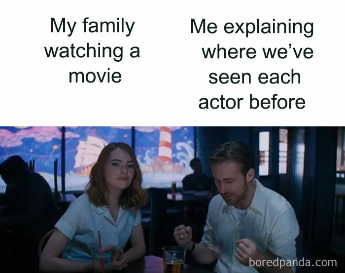 A funny family meme about explaining where movie actors were seen before.