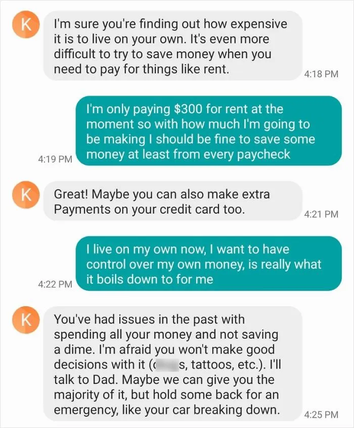 Appalling Texts Sent By Helicopter Parents Who Tried Controlling Adult Kids' Life (30 Examples)