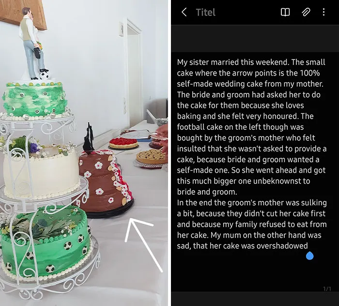 My Sister Got Married And Her Mother-In-Law Decided To Get A Bigger Wedding Cake Than Our Mom's Self-Made. It's Not The Biggest Drama, But It Overshadowed The Ceremony