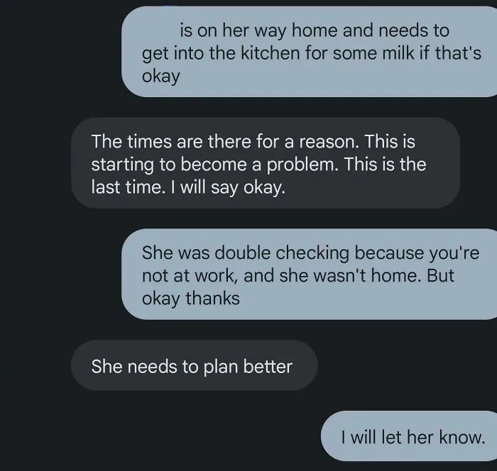 Mother-In-Law Is Against Letting Us Get Milk For Her Grandchild. We Live With Her And She Set Schedules For Us To Use The Kitchen