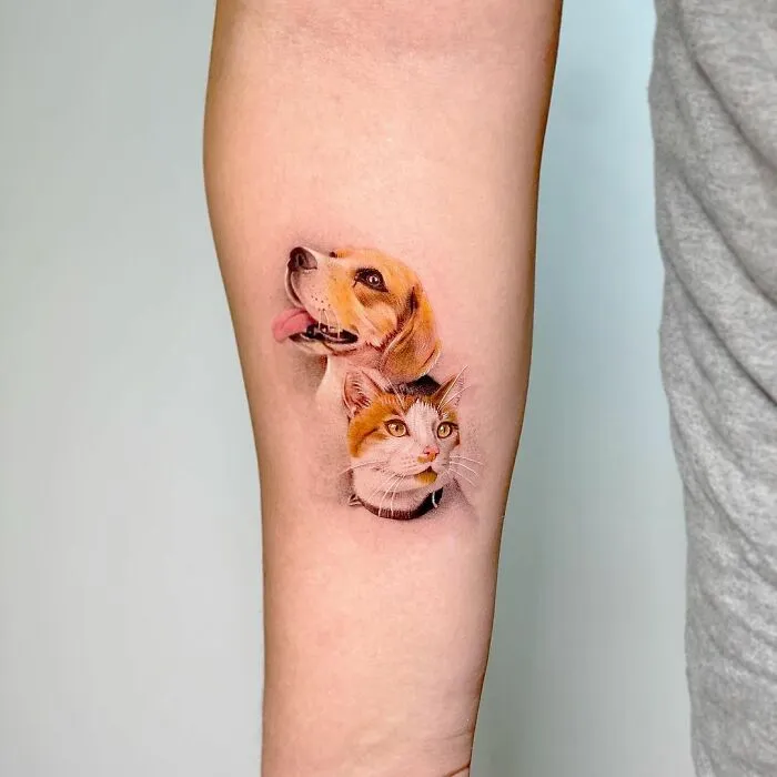 I Collected The Cutest Pet Portrait Tattoos From Different Artists (25 Pics)