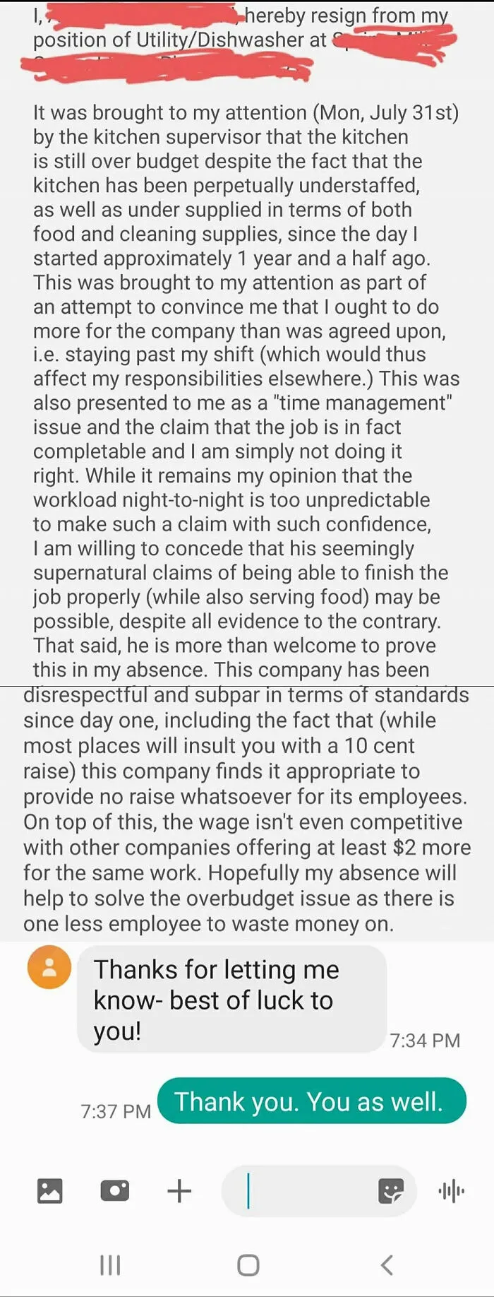 30 Screenshots Of Text Exchanges Featuring Job Resignations, As Shared On This Page