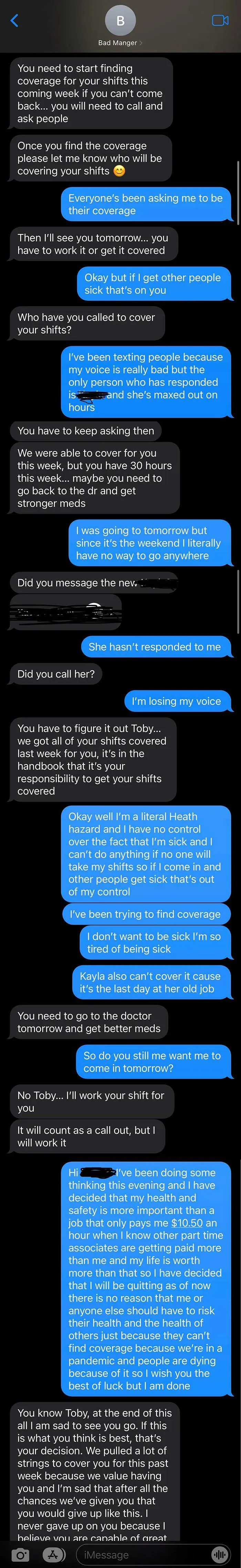 30 Screenshots Of Text Exchanges Featuring Job Resignations, As Shared On This Page
