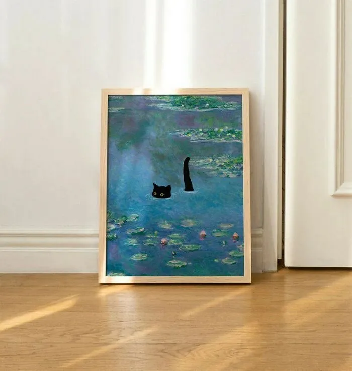 This Artwork Is Sheer Purr-Fection! Grab A<span Style="Font:inherit;color:#d74b1f;"> Catified Monet Waterlily Print</Span> For A Quirky Touch To Your Walls
