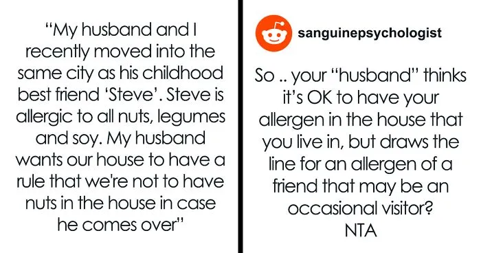 Man Puts Friend's Food Allergies Above Spouse's, So They Refuse To Get Rid Of Allergens At Home