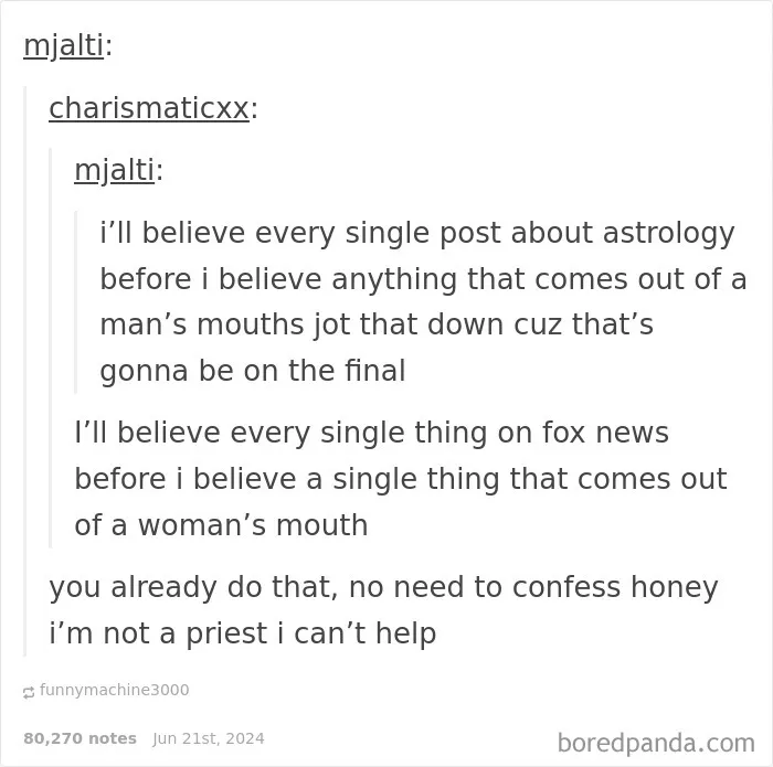 Text conversation showing funny replies about belief and skepticism, illustrating humor in social media replies.