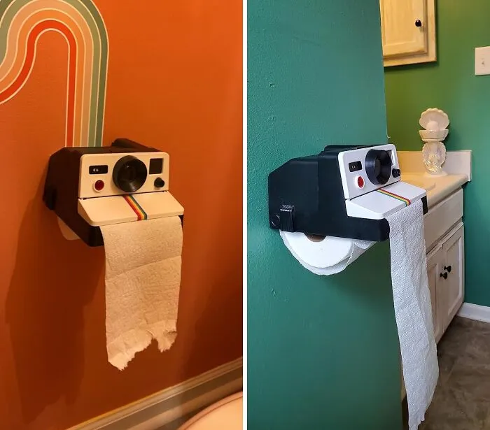 <span Style="Font:inherit;color:#d74b1f;"> Retro Camera Toilet Paper Holder </Span>: Say "Constipation!"