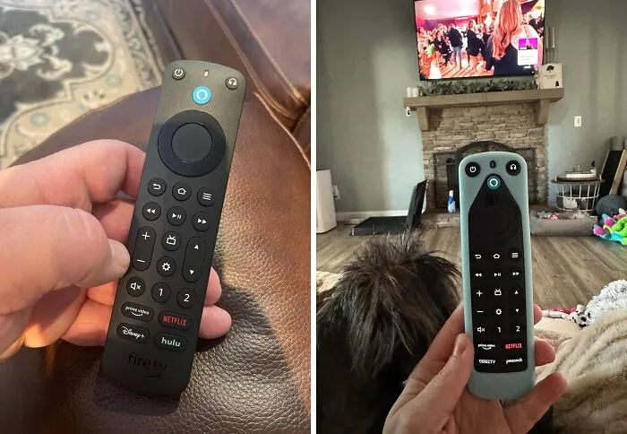 A hand holding a Fire TV remote, a perfect last minute Father's Day gift for dads who love streaming entertainment.