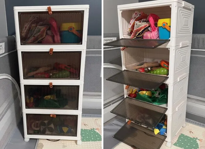 These <span Style="Font:inherit;color:#d74b1f;"> Stackable Storage Bins </Span> Even Have Wheels To Easily Scoot It Over To The Mess