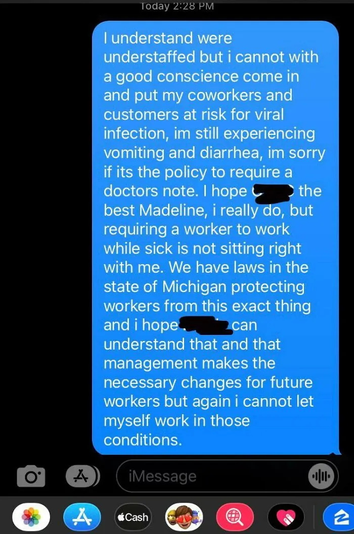 Am I In The Wrong Here? I Called Off Yesterday After Talking With A Nurse, My Manager Told Me To Come In Today, This Is The Third Time Theyve Asked Me To Come In While Sick, Once When I Had Covid