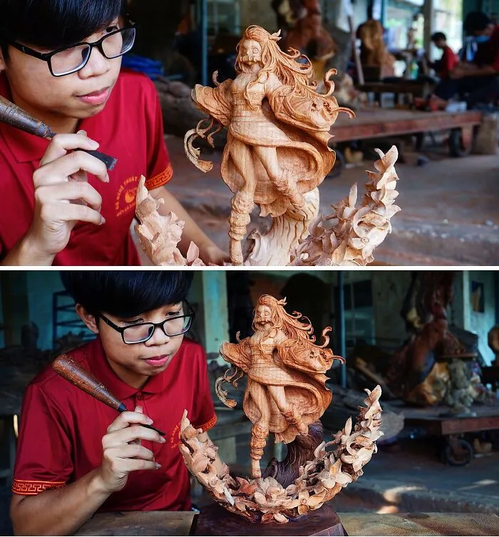 Me - Carving Nezuko Out Of Wood - The First Female Character I Ever Made