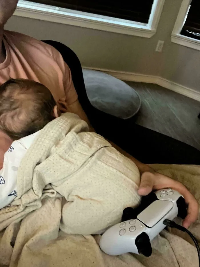 Wife And I Started Taking Shifts With The Little Guy, This Is How We Spend Our Time :)