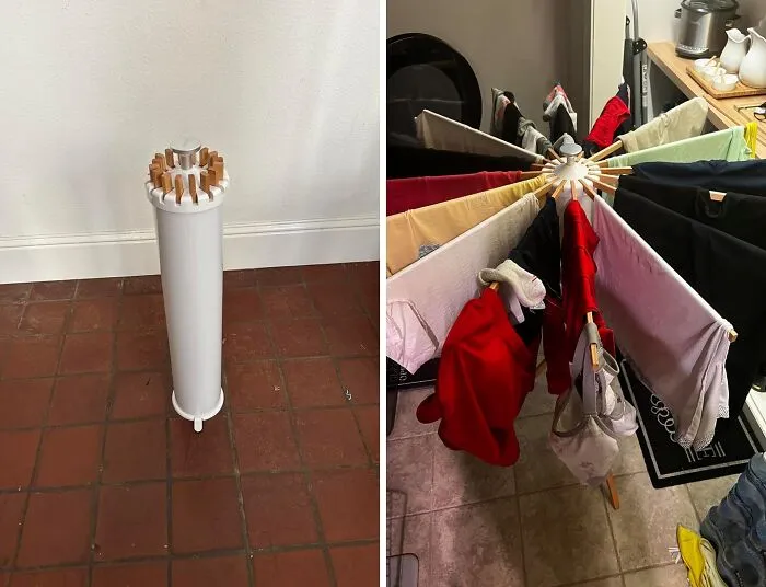 This Cylindrical <span Style="Font:inherit;color:#d74b1f;"> Tripod Clothes Drying Rack </Span> Looks Good Even When In Storage, Unlike Your Old Clothes Horse