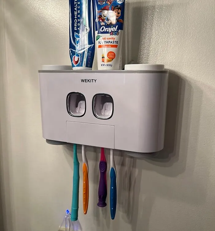 This <span Style="Font: Inherit; Color: #d74b1f;"> Toothbrush Holder Wall Mounted</Span> Doubles As A Toothpaste Dispenser. Pure Genius! 