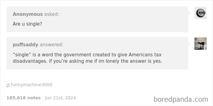 Screenshot of a funny reply to a question about being single, illustrating replies funnier than the original post.