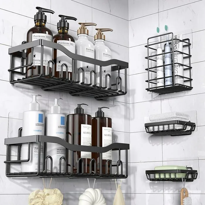 No More Bottles Balancing On The Edge Of The Tub! The   <a Style="Display:inline;" Href="Https://Www.amazon.com/Eudele-Adhesive-Organizer-Rustproof-Stainless/Dp/B0blscy6pr?th=1&linkcode=ll1&tag=bpgoose-20&linkid=c7b5984d998fe67ed176040ea32ba1b3&language=en_us&ref_=as_li_ss_tl" Target="_blank"><span Style="Font: Inherit; Color: #d74b1f;"> Sleek Black Metal Shower Caddy</Span> Will Keep Your Shower Essentials Within Easy Reach