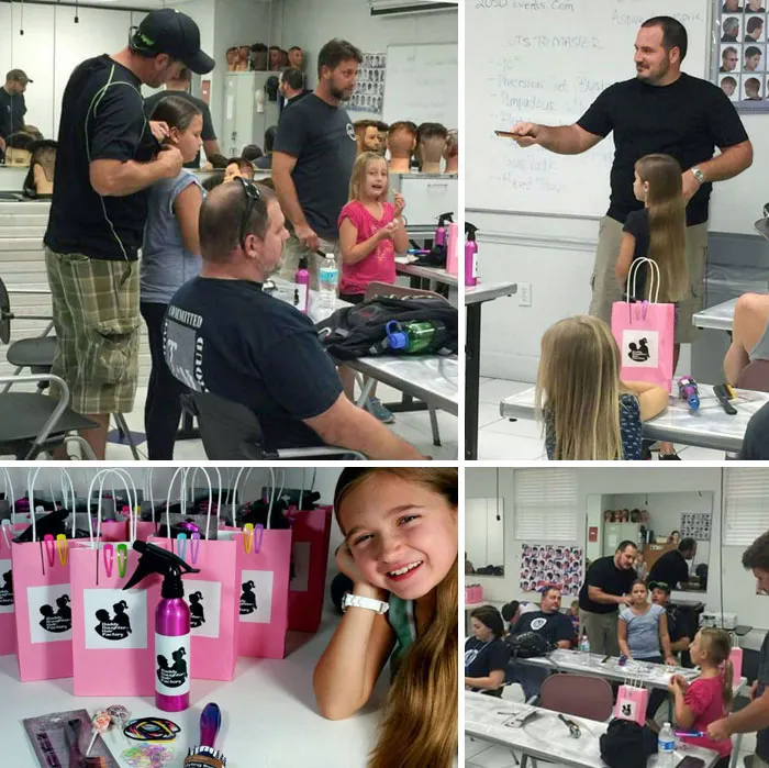 Creé una clase de peluquería para padres e hijas para ayudar a otros padres a aprender sobre el cabello. Teníamos una clase pequeña llena de padres que aprendieron a cepillar el cabello, a hacer colas de caballo, trenzas y moños.