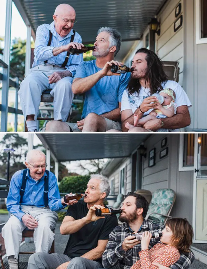 Papás alimentando a sus bebés, 7 años después