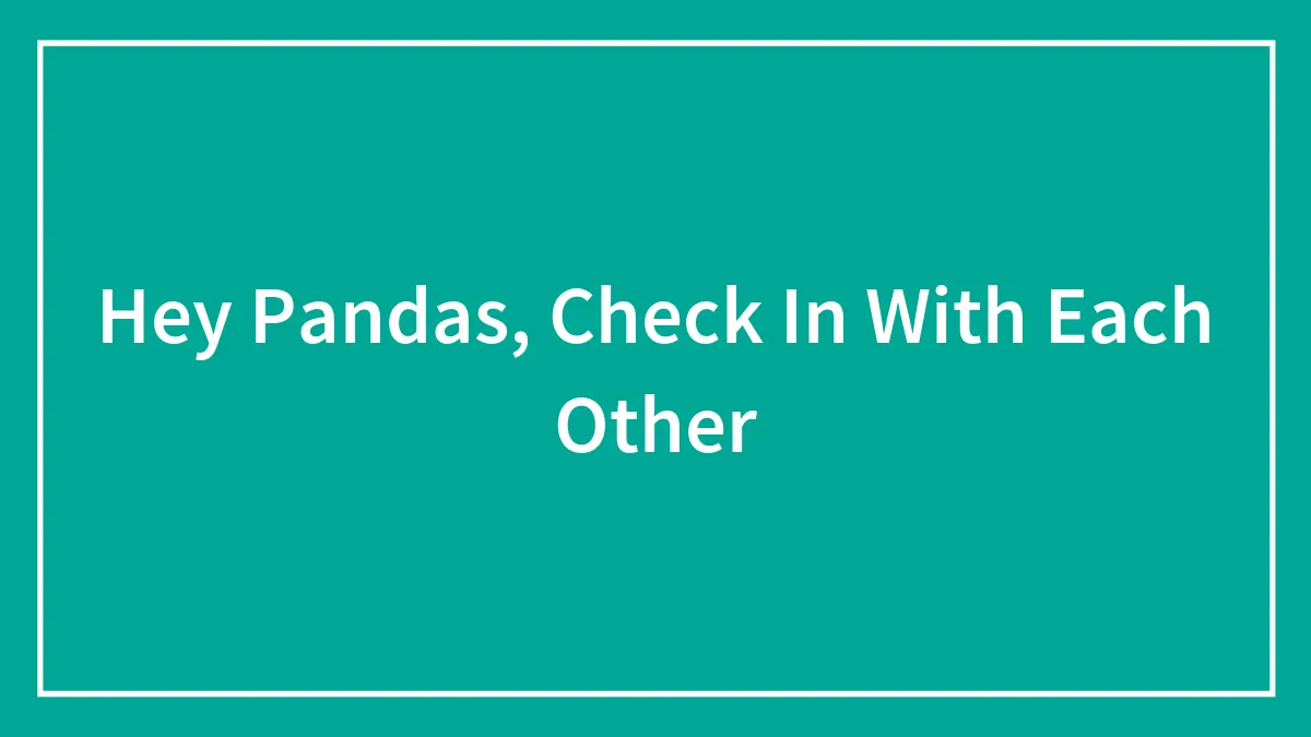 Hey Pandas, Check In With Each Other