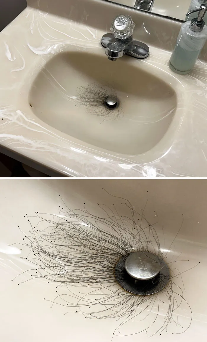 Llevaba una semana sin usar este lavabo y ha salido esto. Se sentía como pelo fino