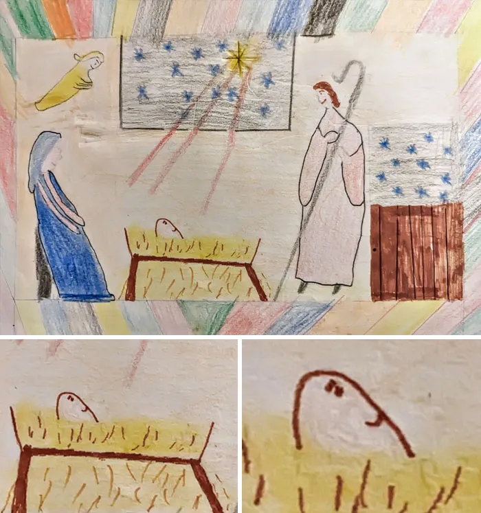 My Wife's Childhood Attempt At Drawing The Baby Jesus