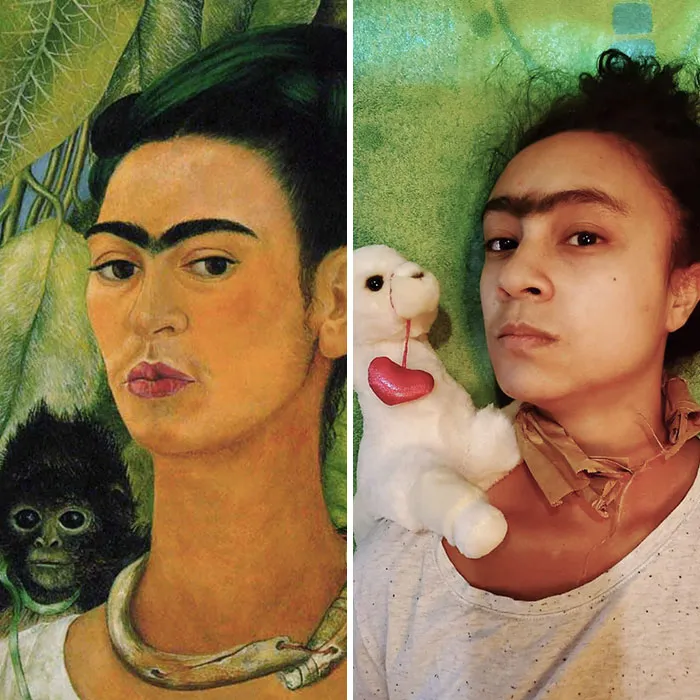 En mi lugar de trabajo nos pidieron que recreáramos obras de arte famosas usando solo lo que teníamos en casa. Creo que lo logré