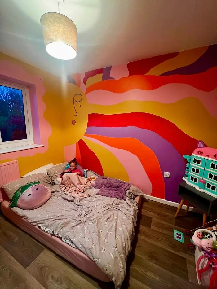 The 1st 2 Walls Done In My Little Girls Room, Just Gotta Finish The Other Half But I’m Super Happy With What I Was Able To Do Considering I Can’t Even Draw A Stickman 😂 Now Onto Furniture Next