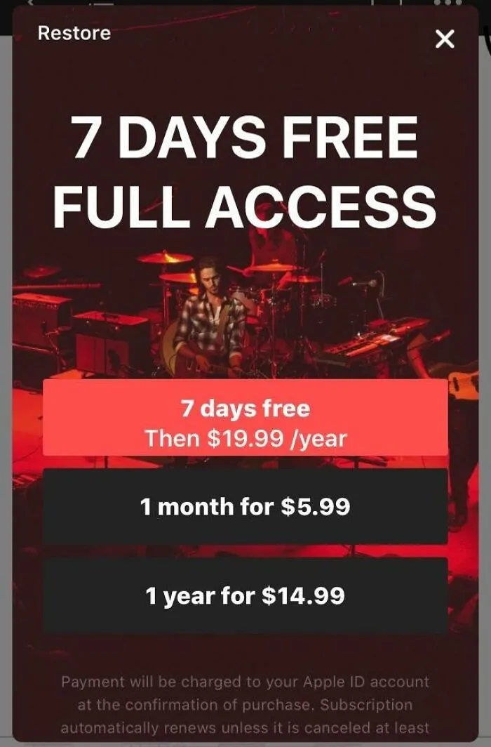 Ultimate Guitar Costs More For A Year If You Use The 7-Day Free Trial