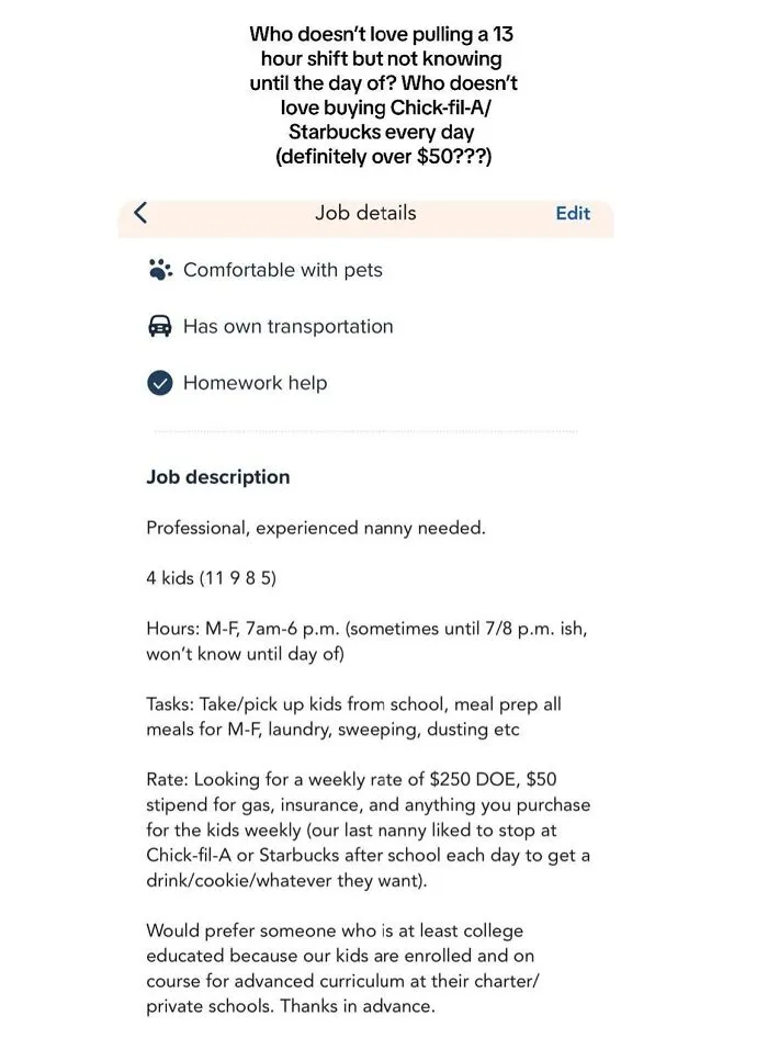 Nanny Shares 29 Posts From Entitled Parents Who Would Ask Nannies To Pay Them If They Could