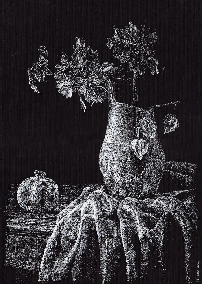 Years Ago, My Daughter Got Me A Sketchbook And I’ve Been Drawing White On Black Ever Since (23 New Pics)