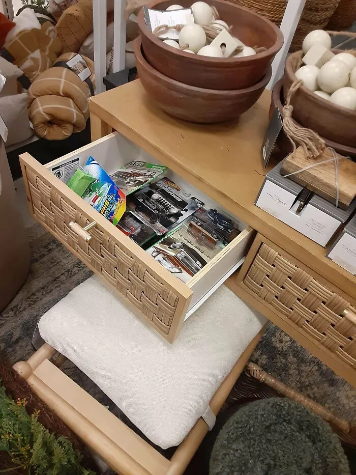 Found A Guest's Hiding Spot In My Furniture Display Today. I Wonder If They'll Be Mad When They Come Back And See That I Took Their Loot Out LOL