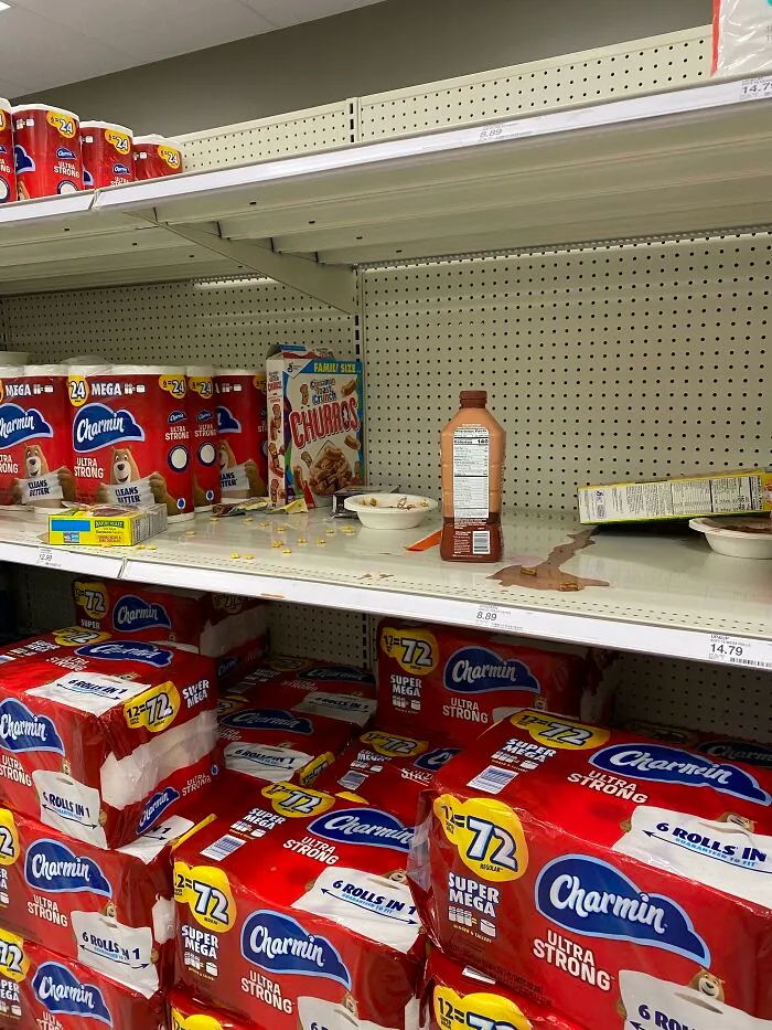 A Guest Decided To Have Breakfast In Our Paper Aisle. Worst Part Is They Used Chocolate Milk 