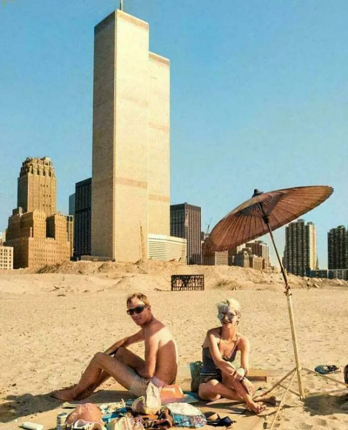 Twin Towers From The Beach, Manhattan, 1977