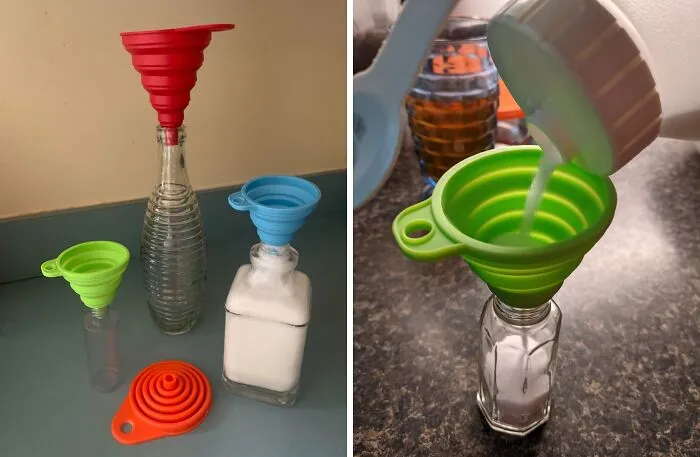 Forget About Messy Pouring And Embrace The Precision Of These <a Style="Display:inline;" Href="Https://Www.amazon.com/Kongnai-Silicone-Collapsible-Foldable-Transfer/Dp/B0796rl27b?ie=utf8&linkcode=ll1&tag=bptapir-20&linkid=f4785f117988f93af7b029e26ea9d11d&language=en_us&ref_=as_li_ss_tl" Target="_blank"><span Style="Font: Inherit; Color: #d74b1f;"> Foldable Silicone Funnels</Span> – They're The Perfect Way To Transfer Liquids And Powders With Ease