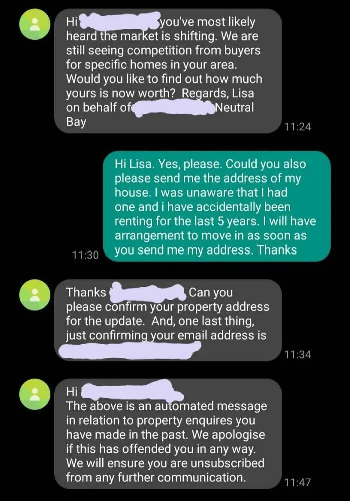 I Received A Text Message From A Real Estate Agency A Few Months Ago