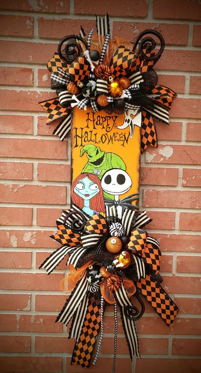 Nightmare Before Christmas Halloween Door Hanger.  Hand Painted And Nearly 4 Feet Tall