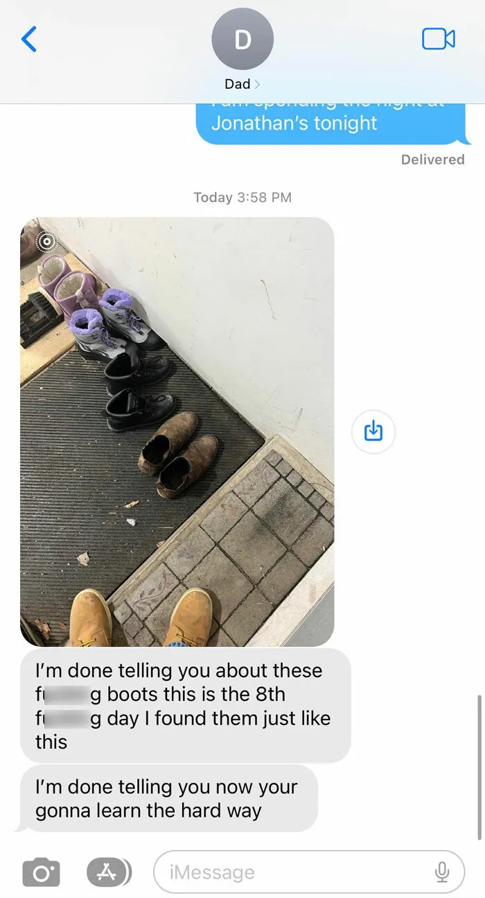 Dad Decided To Throw My Boots Away Because They're In The "Middle" Of The Way