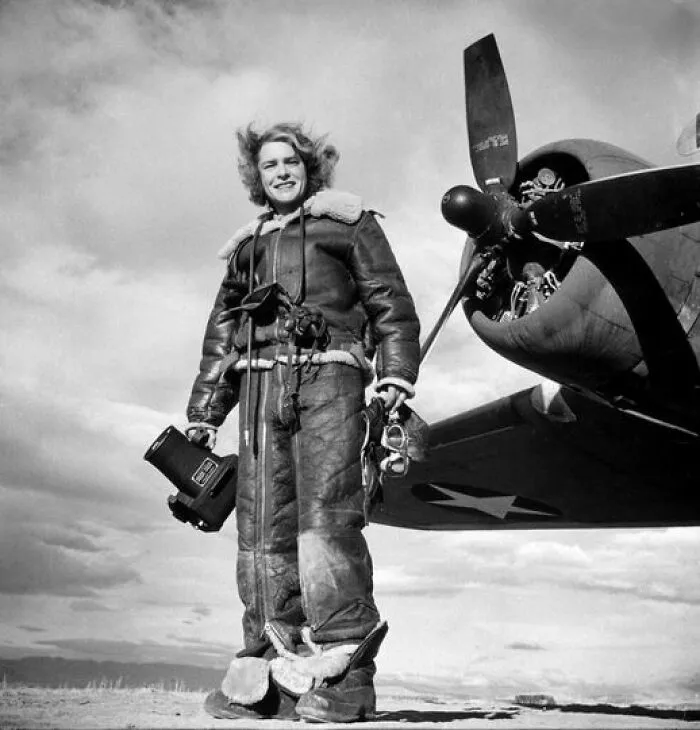 Portrait Of Life’s First Hired And First Female Staff Photographer, Margaret Bourke-White. She Was On Assignment In Algeria, Standing In Front Of Flying Fortress Bomber In Which She Made Combat Mission Photographs Of The U.S. Attack On Tunis, 1943