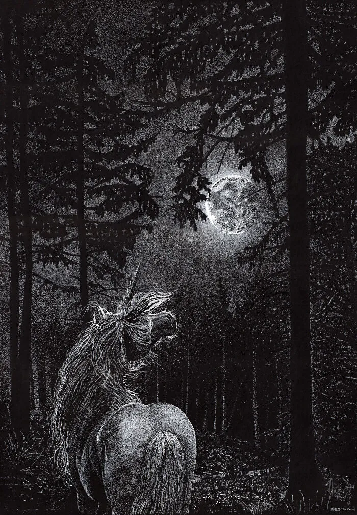 Years Ago, My Daughter Got Me A Sketchbook And I’ve Been Drawing White On Black Ever Since (23 New Pics)