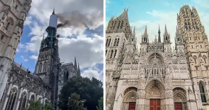 France's Famous Rouen Cathedral Engulfed In Flames, 40 Fire Engines Arrive On Scene