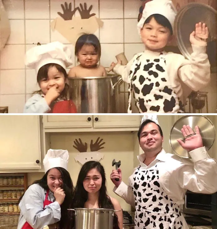 I Saw This Apron While Shopping, And Decided To Do A Remake Of My Mother’s Favorite Picture For Christmas. Taken 23 Years Apart
