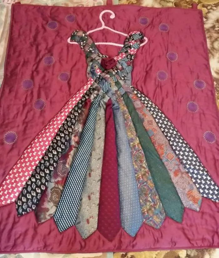 My First Quilt. For My Younger Sister Who Is 13 Years Old, She Has Always Been Vain, Loves Dresses And The Color Pink, She Loved This Gift Made With Our Father's Old Ties