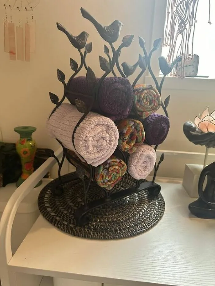 This Antique Wine Rack Works Really Well As A Hand Towel Holder