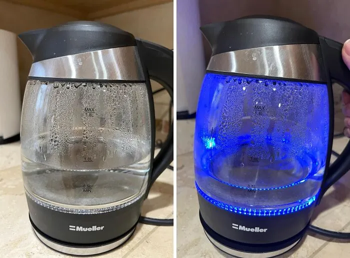 "A  <a style="display:inline;" href=" https://www.amazon.com/Mueller-Electric-SpeedBoil-Automatic-Borosilicate/dp/B0CVCFYGYN?crid=PFW06B99TUR2&dib=eyJ2IjoiMSJ9.vl2vFEvbHT7_iJnaBH9Wg7ApYQrt2XHcpPCCeZjZajD-fPSWfRv2p1uEqI3jQQ4VrD8rh2bD0UkWkpBJtVG3s3AvYATYQP1DVSpSVTZSSxnz5iBD-FQkSau3KJL6jrwdCfON8RF61OR1Q4Wm3LEmrXxtpbmDlOUhMtaUvJVCruonG4TN_IMLOxQXCEUxConJ3IU78g0yZoNPI8O8JYlMrUCix3OH5Vbuu5pz9uRnF0tAqEoAqSJD4w-gBG4DFgudqq6VzyUXhxbpymOW9Aax0aHVxtHf7sNEV5nCI4XGIag.DOesKBVq_0r9nrDuX0oDaERB39OfCscnyEIS5Igk8Dc&dib_tag=se&keywords=A%2Bkettle%2Bwith%2Ba%2Bcool%2Bblue%2Blight&qid=1722590004&sprefix=google%2Bhome%2Caps%2C210&sr=8-4&th=1&linkCode=ll1&tag=bpdove-20&linkId=b2940f0d4ffa48ad7745151714b2769a&language=en_US&ref_=as_li_ss_tl" target="_blank"><span Style="Font:inherit;color:#d74b1f;"> kettle with a cool blue light</Span>  that comes in all round it when turned on, that matches the one on the cooker hood." - Damekumquat