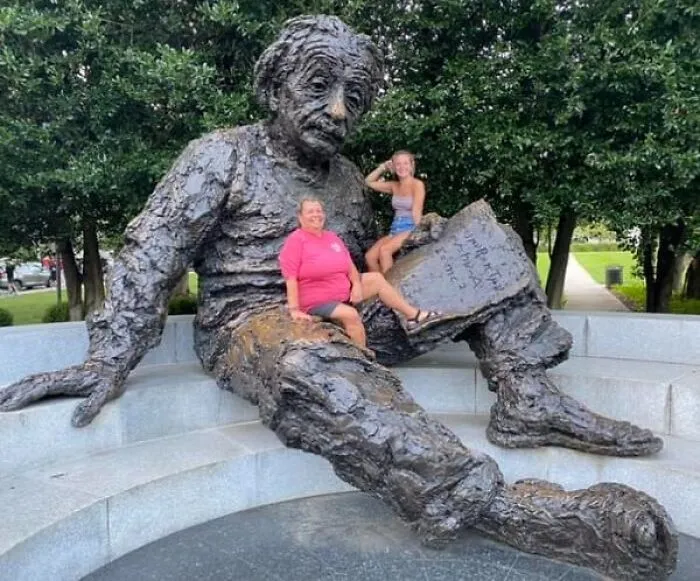 Bronze Statue Of Albert Einstein In Washington DC…. They Welcome You To Come Sit On His Lap… In Fact, There Is A Worn Off Area On His Lap From All The Sitters… He Is Awesome!