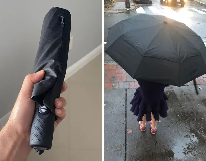 "I bought a (relatively) <a style="display:inline;" href=" https://www.amazon.com/Windproof-Travel-Umbrella-Rain-Compact/dp/B0160HYB8S?crid=TXMCYMXHBJ42&dib=eyJ2IjoiMSJ9.9w1QoHlgu8DGwgQOPOcJkc75eX1GeB0Sz4w8O48M-a-1EaDLmus1L77zXaeudsjsAzYRXPyksCIYUAm6qRlwpOf2tepQXF9JDryVwtQxxpX0B9B_N2h5uzt0O18gH3IO4kp43hRyJ288Hwa2dAiP29OajAedWiDcAxHY4xBdANkLecoqoDvZof06PeWM9IsqsYsZCqcHQHHf3AHEIL5BJc2mCh9ocNQ_r4VdNUEjyYyoIUXNP2epQVyu_ci6nR5dOqNjRAH284n89EgOWil5JjikjvJcMD2ERLV0OtmwErU.RFWXJ0UcBvywRGBhAQbKubPvDyh6A04oz8hLS46g9e4&dib_tag=se&keywords=unbrella&qid=1722601737&sprefix=unbrell%2Caps%2C195&sr=8-6&linkCode=ll1&tag=bpdove-20&linkId=b434a32c89acfcc8c5e7119d7efaedfb&language=en_US&ref_=as_li_ss_tl" target="_blank"><span Style="Font:inherit;color:#d74b1f;"> expensive brolly </Span>. Comes in a hard case so doesn't get damaged in my bag. Has yet to blow inside out. My favourite feature is the button to press to open the brolly; significantly easier than doing by hand when carrying bags etc. Congratulate myself on the purchase every time I press that button!" - ms_d_meanour